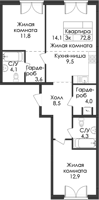 Планировка Лермонтовский 54