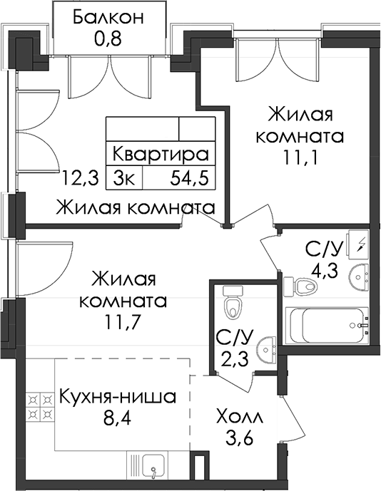 Планировка Лермонтовский 54