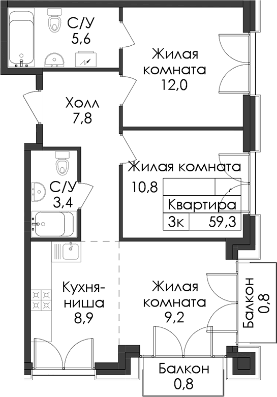 Планировка Лермонтовский 54