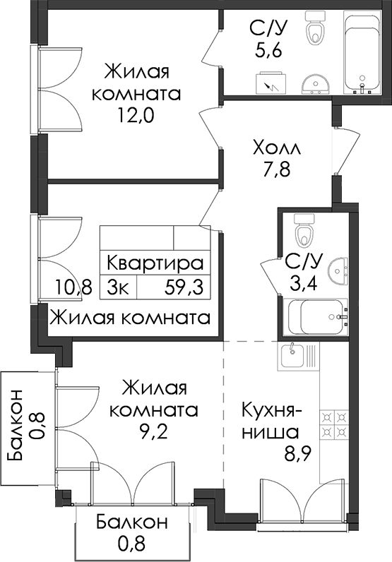 Планировка Лермонтовский 54