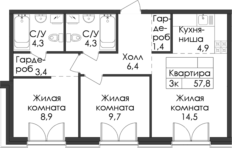 Планировка Лермонтовский 54