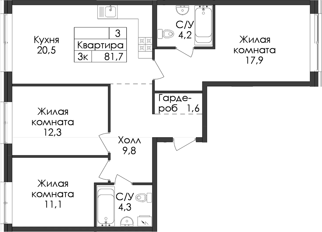 Планировка Лермонтовский 54