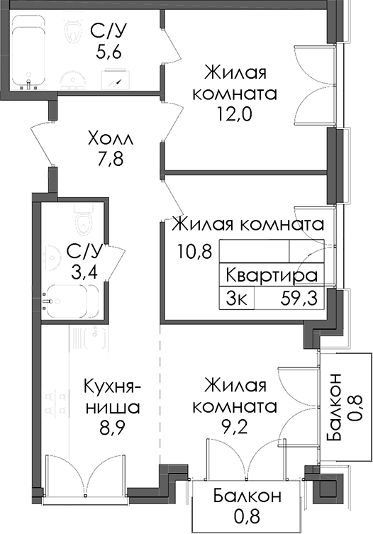 Планировка Лермонтовский 54