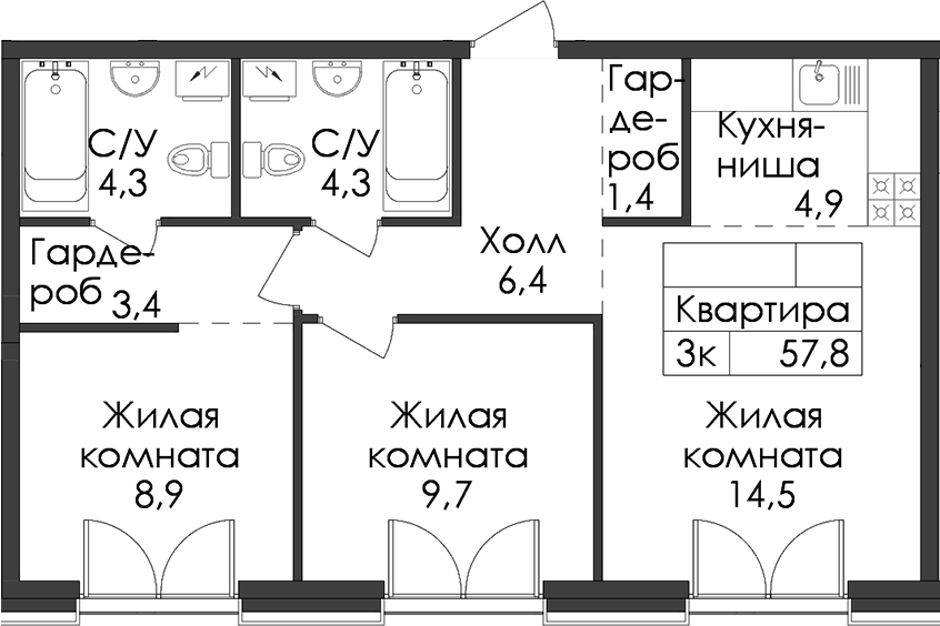 Планировка Лермонтовский 54